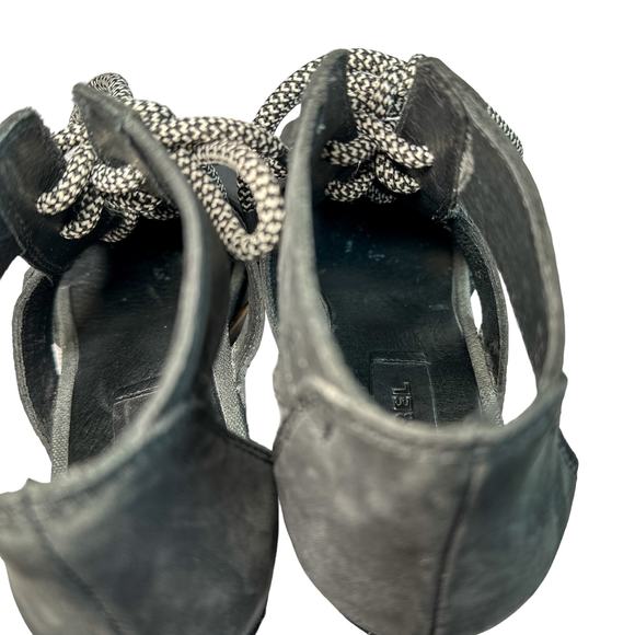 Sorel Joanie Lace Up Wedge Heel Open Toe Leather Canvas Lug Sole Sandal Black 7 - Picture 8 of 9